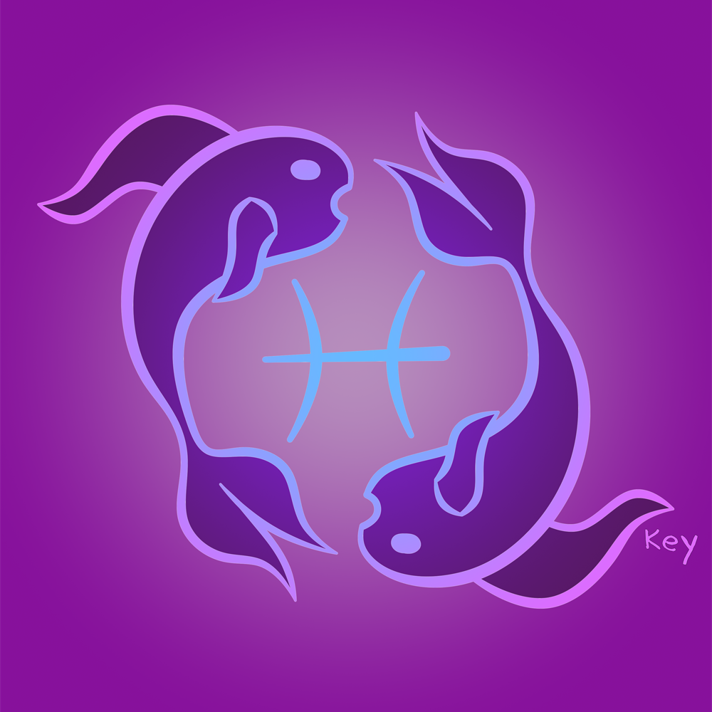 a pair of fish circling on a purple background