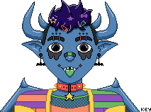 a bust of a blue monster boy with bright-colored decora style