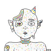 a bust of a jawbreaker-themed monster with pieces missing