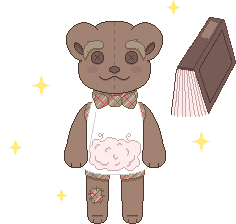 a teddy bear with a jar for a toros, with a floating book