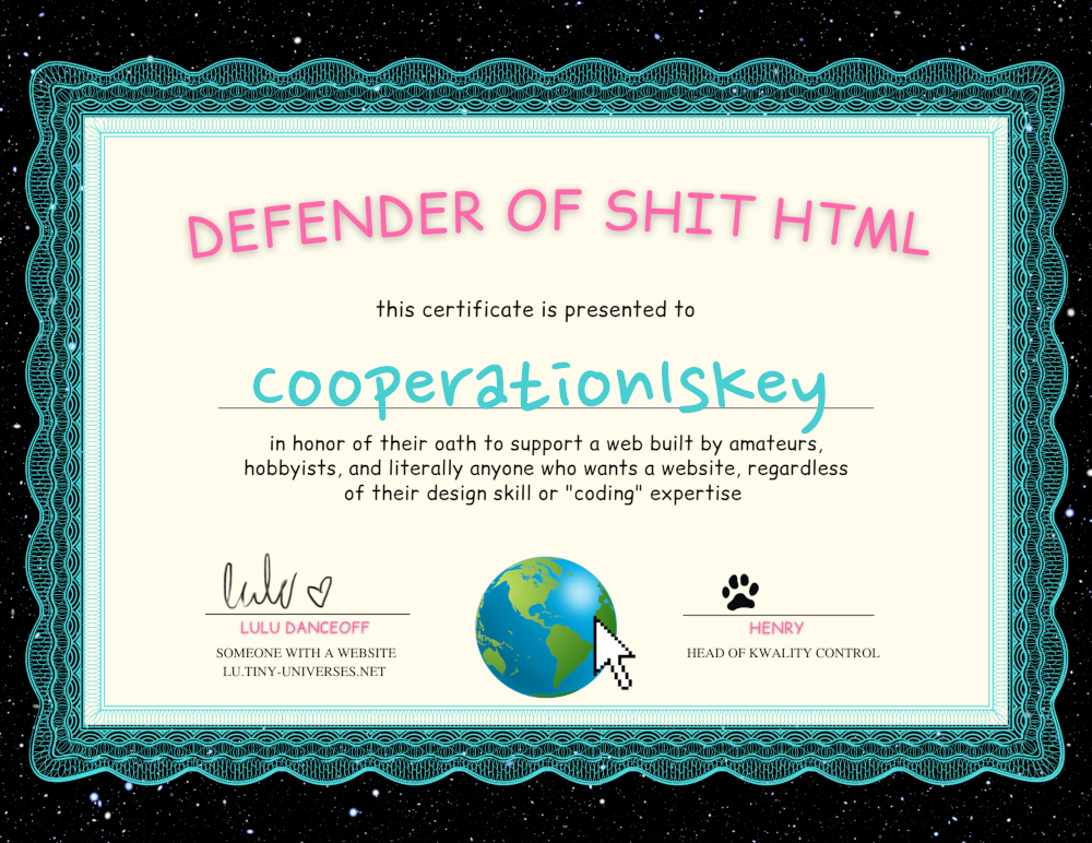 Defender of Shit HTML from lulu in cyberspace