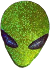 a sparkly green alien head