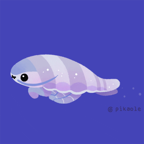 a swimming cartoon representation of a giant sea isopod
