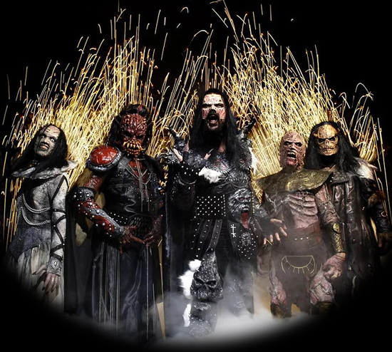 A group of people in monster costumes, the band Lordi