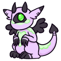 a funky lil' dragony-like creature in pastel purple, green and black
