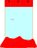 Pixelized rendition of a Sea Monkey tank with a lone Sea Monkey swimming in it.