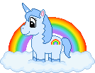 A unicorn beneath a rainbow